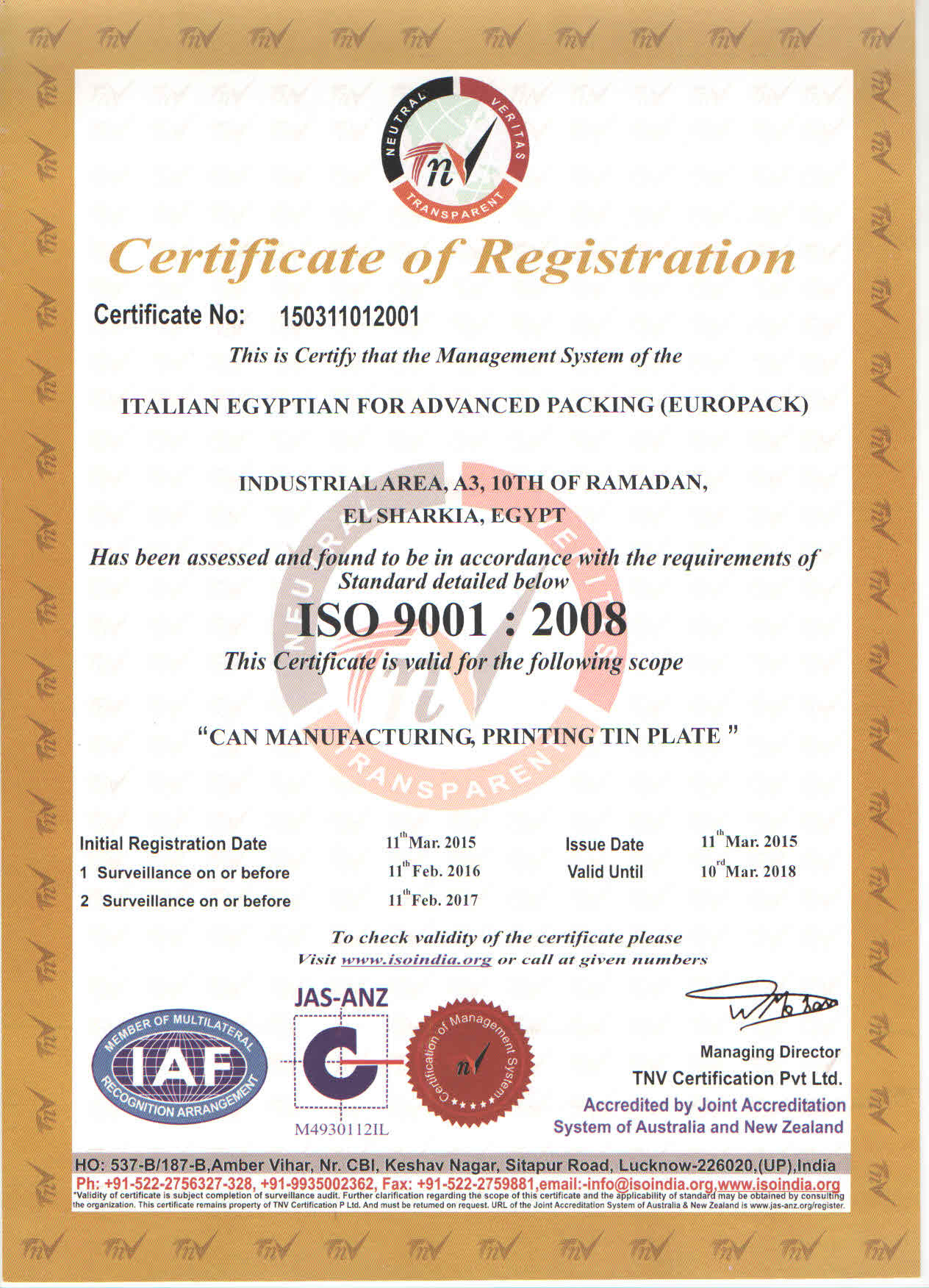 ISO 9001 certificate
